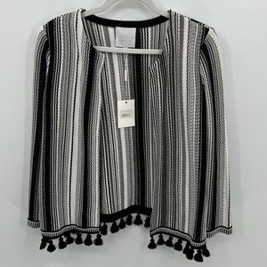 Misook knit fringe trim cardigan